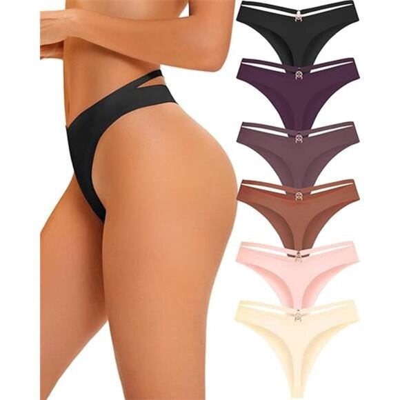 Women's Underwear Seamless Thongs 6 Pack No Show Thong Breathable Invisibles - Picture 7 of 7